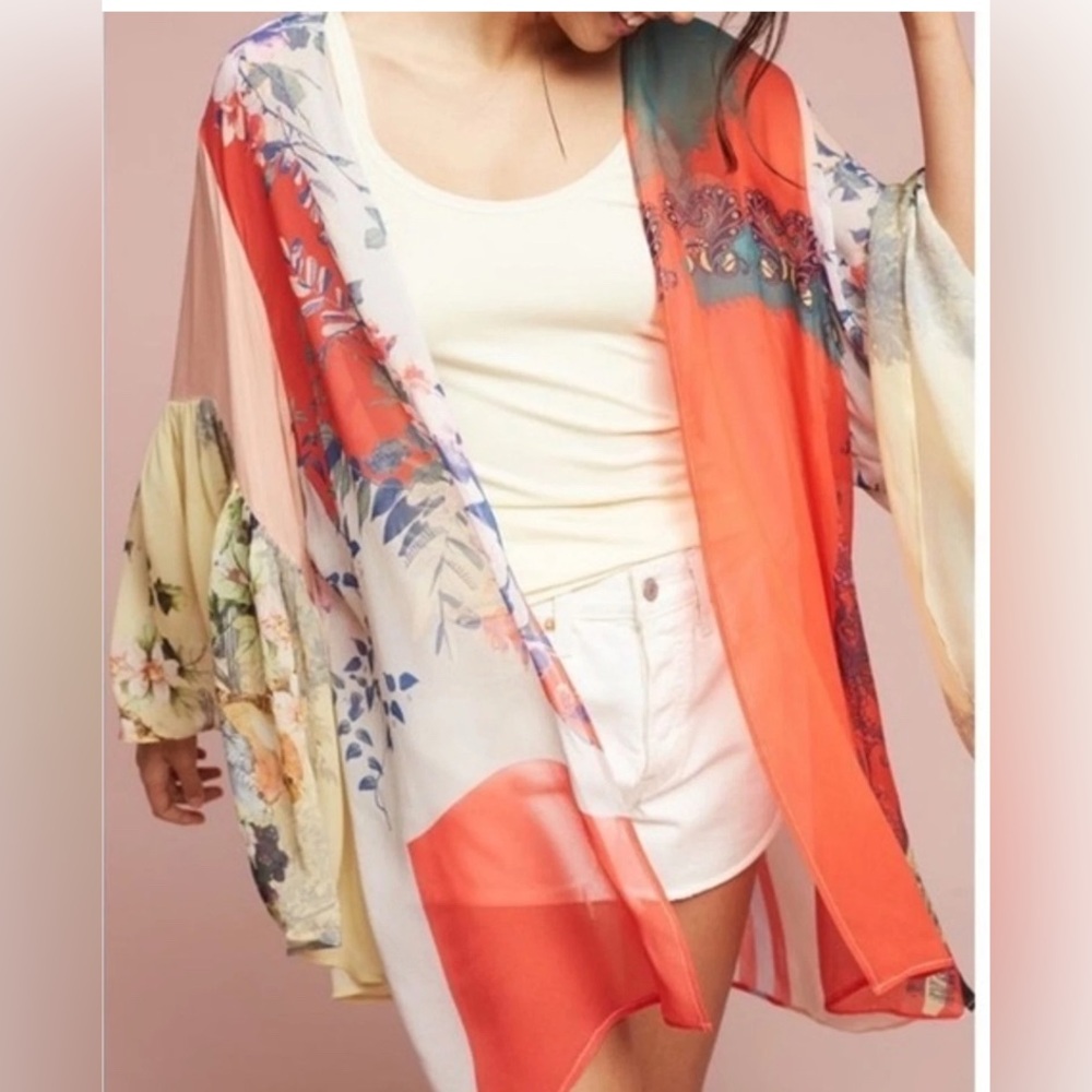 Floreat Anthropologie georgette kimono beach cover One Size XS S M L